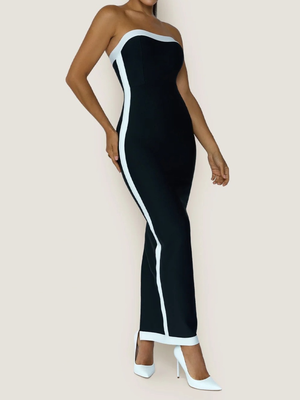 Posh Mia MILA DRESS Strapless Bandage Black & White Maxi
